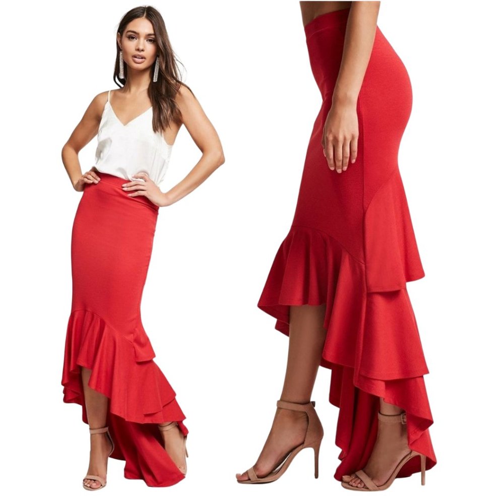 Kikiriki Tiered High-Low Ruffle Maxi Skirt